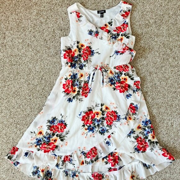 Zunie Girls Red Floral White Flared Dress Girls 10 - Picture 6 of 10
